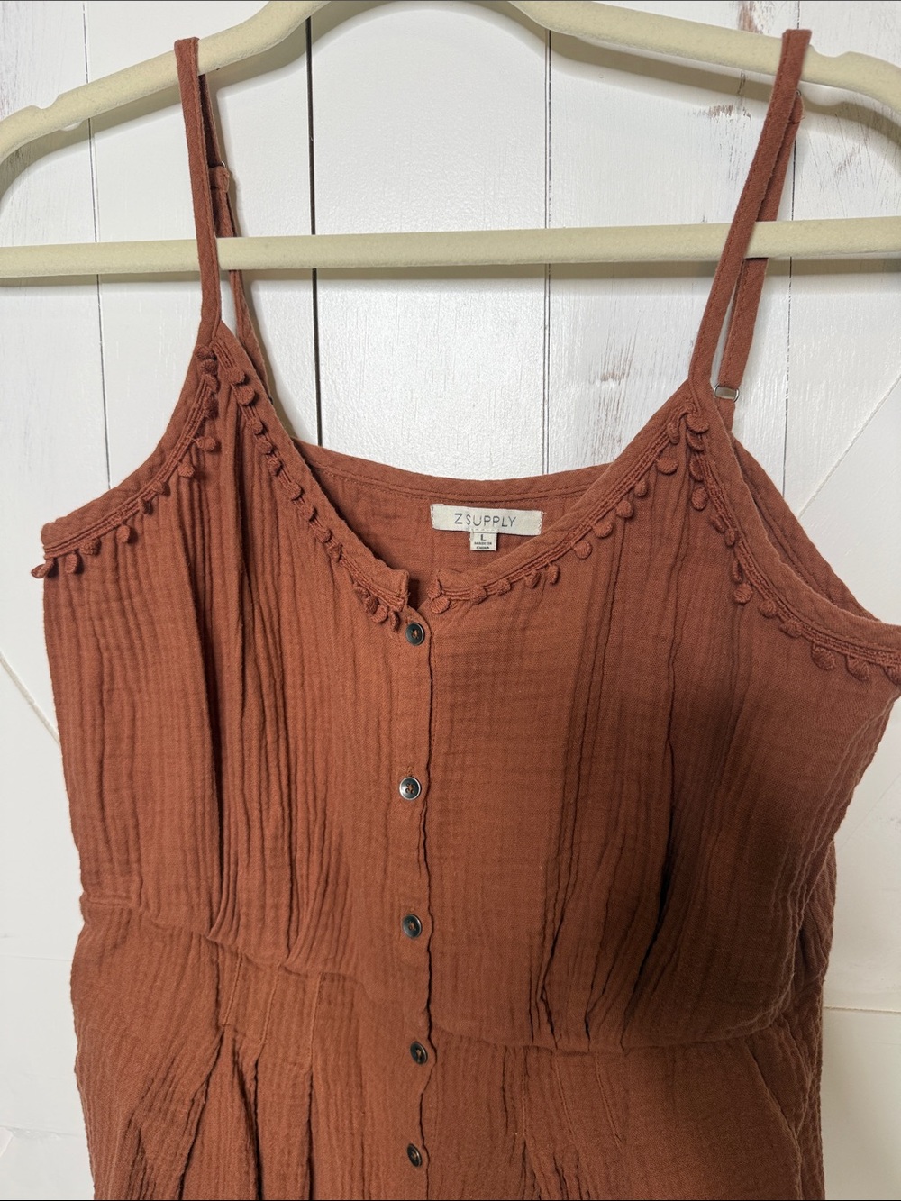 Z Supply Rust Button-Front Mini Dress with Spaghetti Straps - Picture 5 of 12